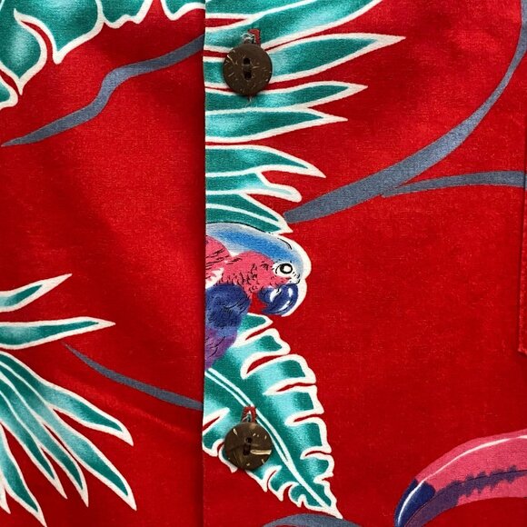 Go Barefoot Hawaiian Parrot Print Red Shirt 2XL Cotton Mens Short Sleeve USA - Picture 4 of 9